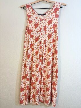 Gudrun Sjoden Floral Daisy Orange Pink Print Stretch Jersey Tank Dress Size S